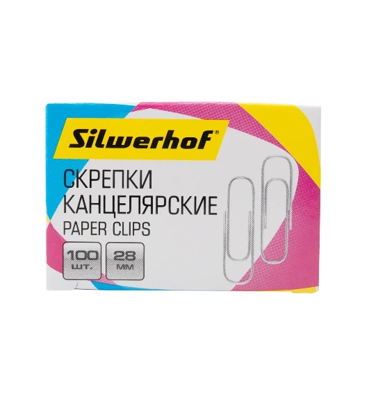 Скрепки Silwerhof 491029 металл 28мм (упаковка: 100 шт) картонная коробка