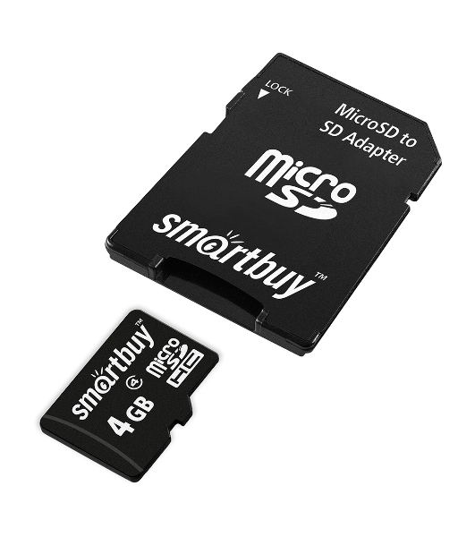 Флеш карта Micro SDHC 4Gb Smartbuy Сlass 4, адаптер в комплекте