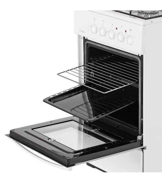 Плита комбинированная Flama RK 23-105 W белый, конфорок 4 шт, духовка 50 л, 50 см x 85 см x 60 см