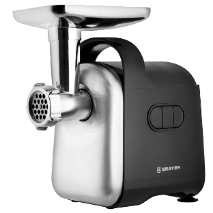 Мясорубка электрическая BRAYER BR1602 чёрный, 2000 Вт, 2.0 кг/мин, реверс, защита от перегрузки, металлический лоток, насадки - 6