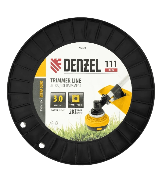 Леска для триммера Denzel двухкомпонентная квадрат, 3,0мм х 111м, на DIN катушке EXTRA CORD