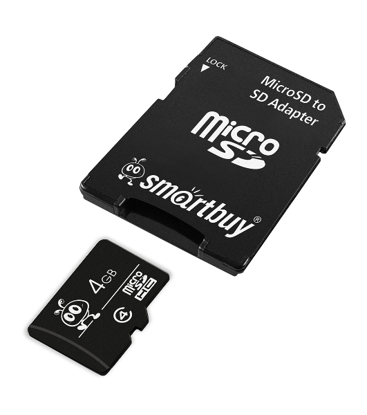 Флеш карта Micro SDHC 4Gb Smartbuy Сlass 4, адаптер в комплекте