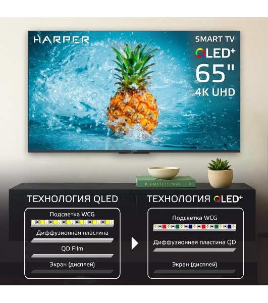 Телевизор Harper 65' 65Q770TS черный DLED 4K UHD 60Hz Smart TV