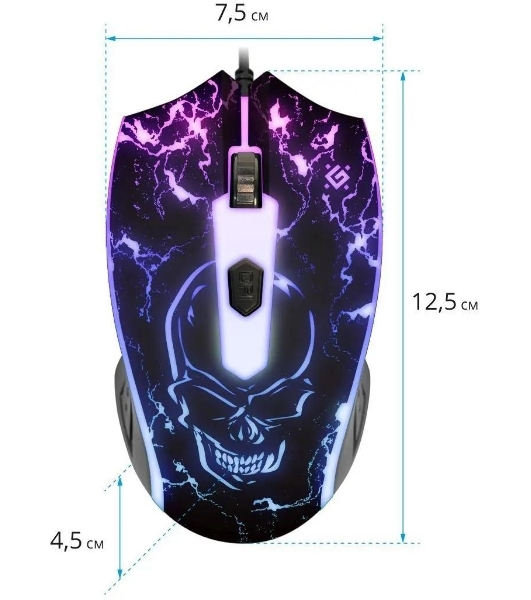 Мышь проводная Defender Overmatch GM-069 черный, 2400 dpi, USB, кнопки - 4