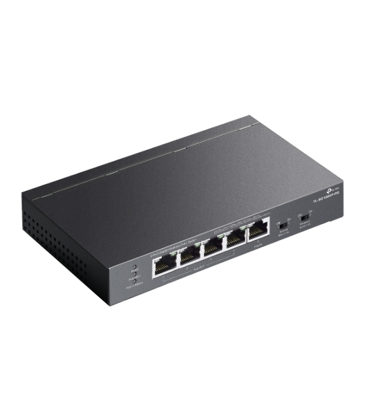 Коммутатор настольный TP-Link TL-SG1005P-PD с 5 гиг. портами (1 порт с входящим PoE++, 4 порта с исходящим PoE+), бюджет PoE: 9, 21, 47 или 66 Вт (зависит от используемого стандарта входящего PoE)