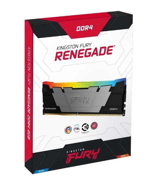 Оперативная память Kingston Fury Renegade, DDR4, 64GB (4x16GB), 3600MHz, CL16, DIMM, с радиатором, RGB, серебристый/черный