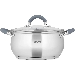 Кастрюля LARA LR02-481 BELL 18x10,5 см, 2,6 л, нержавеющая сталь, индукционное дно, силиконовая ручка, стеклянная крышка, фото 1