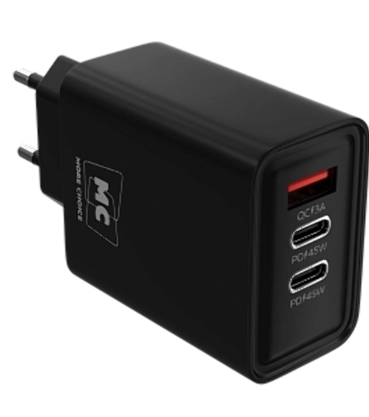 Сетевое зарядное устройство MORE CHOICE NC90 1USB+2Type-C 3.0A PD 45W, черный
