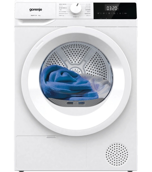 Сушильная машина Gorenje DHNE82/C белый, 8 кг, сушка - тепловой насос, программ - 15, 59.5 x 84.5 x 58 см
