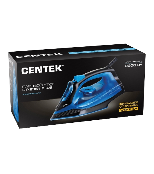 Утюг Centek CT-2351 синий, 2200 Вт, 35 г/мин, 130 г/мин, 300 мл