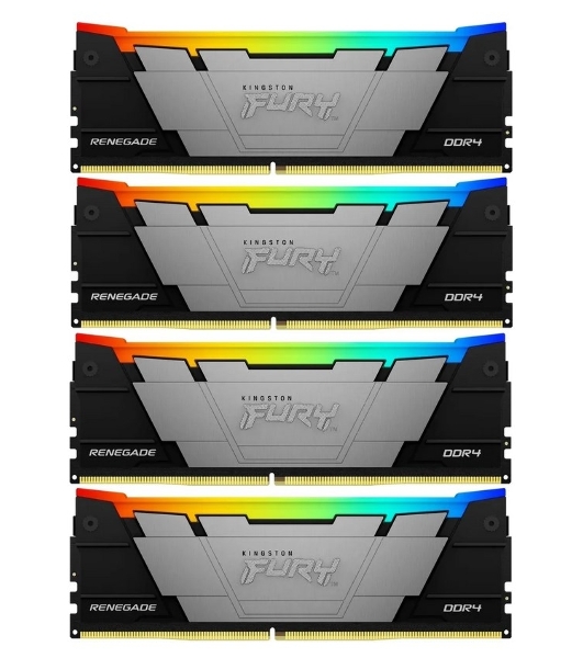 Оперативная память Kingston Fury Renegade, DDR4, 64GB (4x16GB), 3600MHz, CL16, DIMM, с радиатором, RGB, серебристый/черный