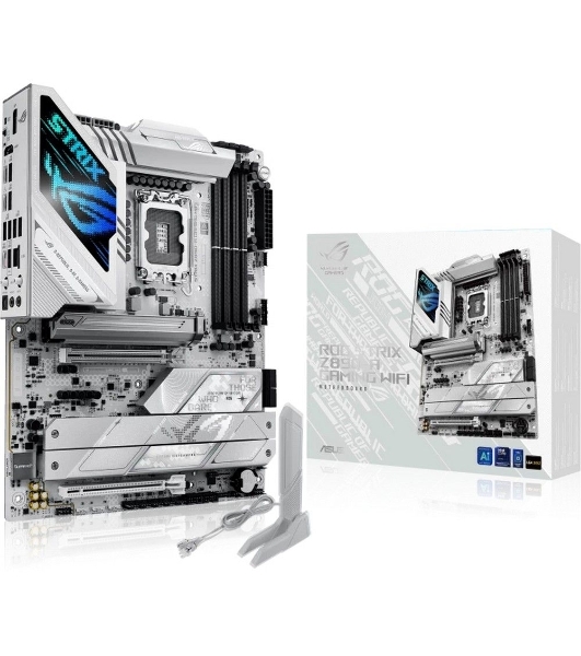 Материнская плата ASUS ROG STRIX Z890-A GAMING WIFI, LGA 1851, Intel Z890, 4xDDR5, 4xSATA, 5xM.2, 1xPCIe 4.0 x16, 1xPCIe 5.0 x16, 1xHDMI, 1xDP, 1x 2.5Gb LAN, 2xUSB-A 3.2 Gen 1, 5xUSB-A 3.2 Gen 2, 1xUSB-C 3.2 Gen 2, 2xThunderbolt 4, 2x3.5 мм, 7.1, ATX