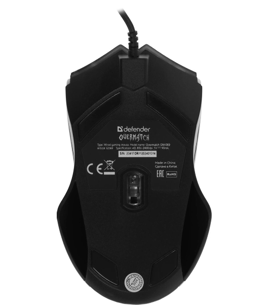 Мышь проводная Defender Overmatch GM-069 черный, 2400 dpi, USB, кнопки - 4