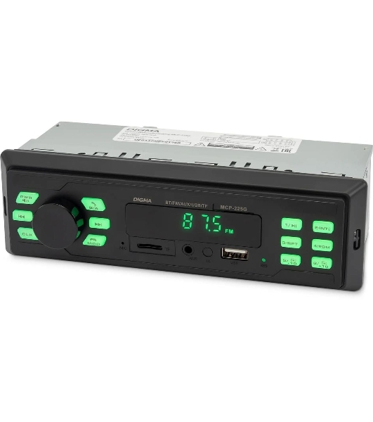 Автомагнитола Digma MCP-225G, 1 DIN, Bluetooth, USB Type-A, AUX