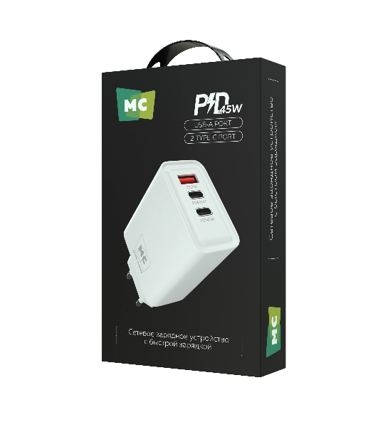 Сетевое зарядное устройство MORE CHOICE NC90 1USB+2Type-C 3.0A PD 45W, белый