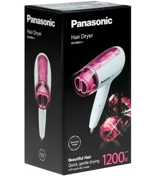 Фен Panasonic EH-ND21-P615 белый/розовый, 1200 Вт, компактный
