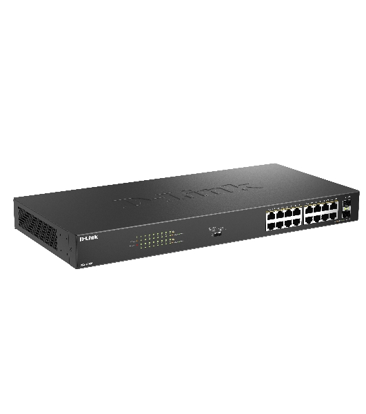 Коммутатор D-Link DGS-1018P/B1A, 16×1 Гбит/с + 2×1 Гбит/с SFP, неуправляемый