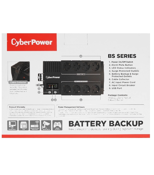 Источник бесперебойного питания CyberPower BS850E NEW/850 ВА/480 Вт/8 х CEE 7 (евророзетка)