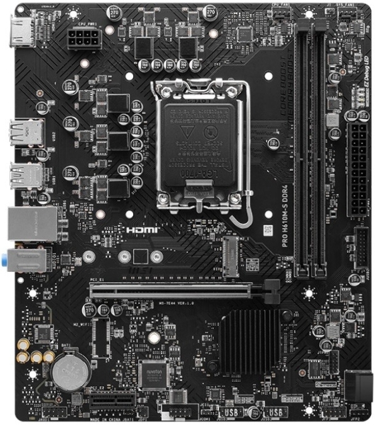 Материнская плата MSI PRO H610M-S DDR4, LGA 1700, Intel H610, 2xDDR4, 2xSATA, 1xM.2, 1xPCIe 4.0 x16, 1xPCIe 3.0 x1, 1xHDMI, 1x1Gb LAN, 4xUSB 2.0, 2xUSB 3.2 Gen 1, 3x3.5 мм, 7.1, Micro-ATX