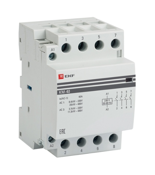 Контактор модульный КМ 40А 4NO 230В AC (3 мод.) AVERES EKF km-av-3-40-40-230V