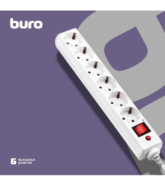 Сетевой фильтр Buro 600SH-16-1.8-W 1.8 м, 6 розеток, белый, коробка