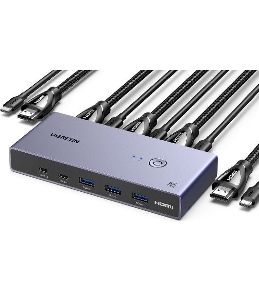 Переключатель UGREEN CM692 25961_ 8K/60Hz HDMI 2.1 KVM Switch 2-in-1 Out With Desktop Controller. Цвет: серый