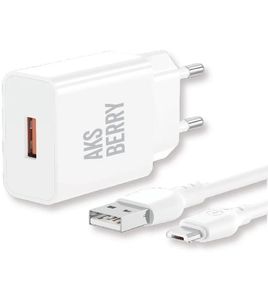 Сетевое зарядное устройство AKSBERRY (6972969383071) T42 QC3.0 + кабель MicroUSB, белый