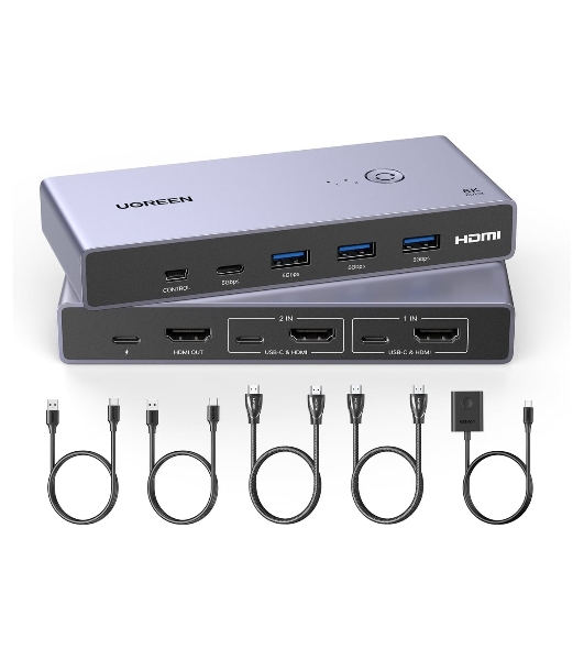 Переключатель UGREEN CM692 25961_ 8K/60Hz HDMI 2.1 KVM Switch 2-in-1 Out With Desktop Controller. Цвет: серый