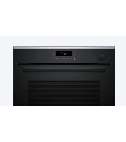 Встраиваемый духовой шкаф Bosch HRG232EB3 Serie 4 с добавлением пара Bosch, Auto Pilot 15, объем 71 л, 8 режимов нагрева, 3D Hotair, Soft move door,телескопические направляющие 1уровень,гидролиз+каталитическая очистка задней стенки,сенсорное управление,черный+профиль из нержавеющей стали