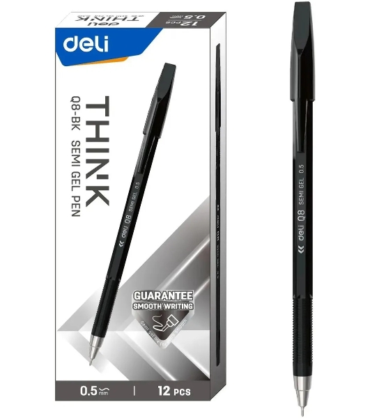 Набор ручек шариковых Deli Think EQ8-BK, черные чернила (12шт), линия 0.5мм