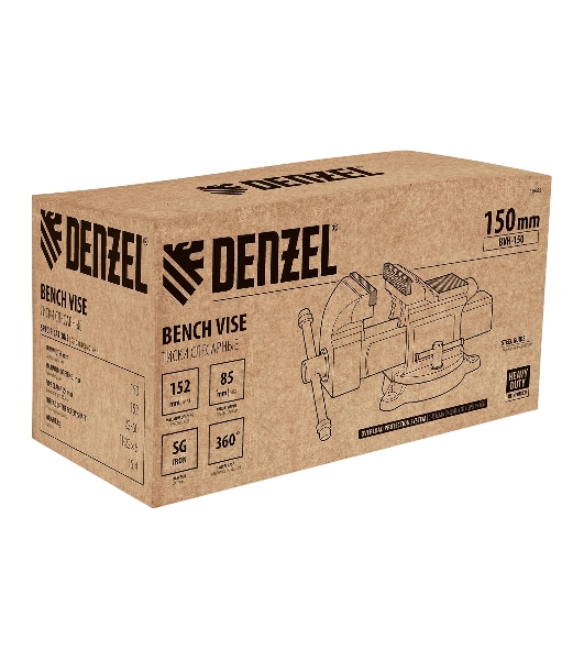 Тиски слесарные Denzel BVH-150 150 мм, поворотные, стальная направляющая, с наковальней