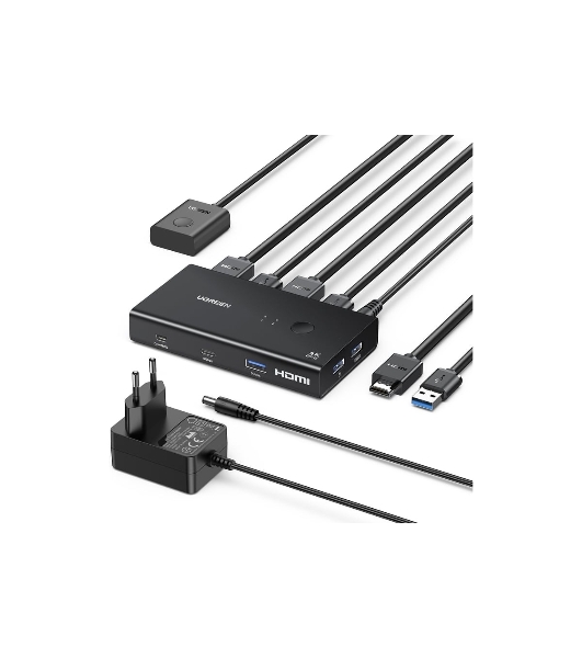 Переключатель UGREEN AK502 45452_ HDMI 2.0 KVM Switch 2 In 1 Out. цвет: черный