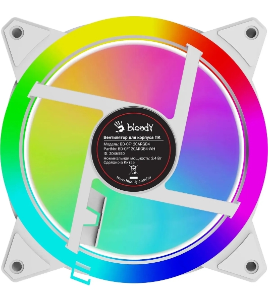 Вентилятор для корпуса Bloody BD-CF120ARGb4 ARGb белый, 120 мм, 1600 об/мин, 26 дБ, 4 pin