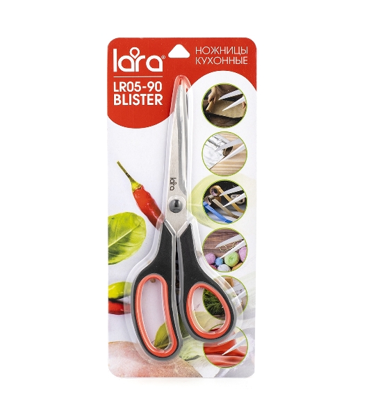 Ножницы LARA LR05-90 BLISTER 21,5 см, прорезиненные ручки, сверхострая заточка, нержавеющая сталь 2CR14