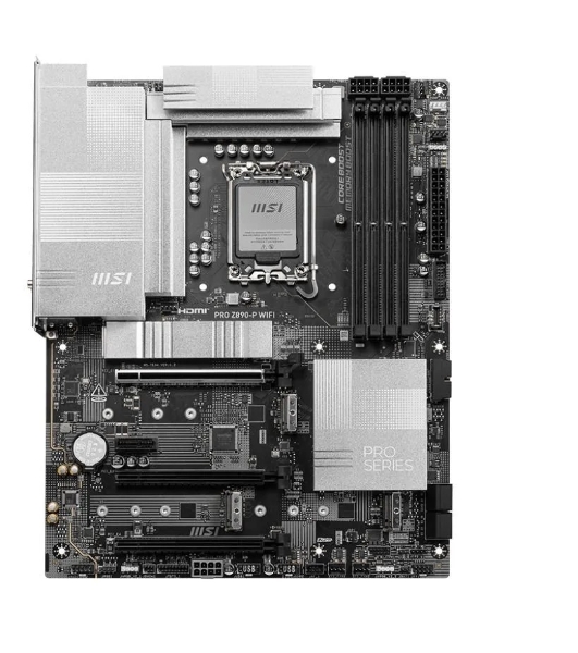 Материнская плата MSI PRO Z890-P WIFI, LGA 1851, Intel Z890, 4xDDR5, 4xSATA, 4xM.2, 1xPCIe 5.0 x16, 2xPCIe 4.0 x4, 1xPCIe 3.0 x1, 1xHDMI, 1xDP, 1xUSB-C Thunderbolt 4, 1xUSB-C 3.2 Gen 2, 1x 5Gb LAN, 2xUSB-A 3.2 Gen 1, 1xUSB-A 3.2 Gen 2, 4xUSB-A 2.0, 3x3.5 мм, 7.1, ATX