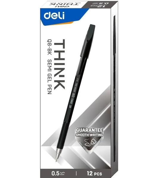 Набор ручек шариковых Deli Think EQ8-BK, черные чернила (12шт), линия 0.5мм