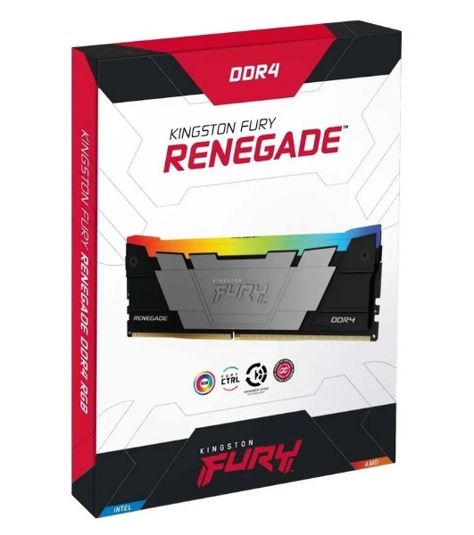 Оперативная память Kingston Fury Renegade, DDR4, 128Gb (4x32Gb), 3600MHz, CL18, DIMM, радиатор, RGB, черный/серебристый