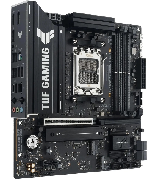 Материнская плата ASUS TUF GAMING B850M-E WIFI, AM5, AMD B850, 4xDDR5, 4xSATA, 3xM.2, 1xPCIe 5.0 x16, 1xPCIe 3.0 x1, 1xHDMI, 2xDP, 1x2.5Gb LAN, Wi-Fi 6E, Bluetooth 5.3, 1xUSB-C 10Gbps, 1xUSB-A 10Gbps, 2xUSB-A 5Gbps, 4xUSB-A 2.0, 3x3.5 мм, 7.1, mATX