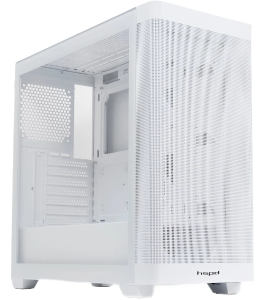 Компьютерный корпус без блока питания HSPD M740, Mesh Mid Tower, белый, TG, 0.6 SPCC, no fans, E-ATX, ATX, mATX, mITX, 170/400/200мм, 4x2.5', 2x3.5', 7xPCI, 1xUSB-A 3.0, 1xUSB-C 3.0, 460x218x450мм