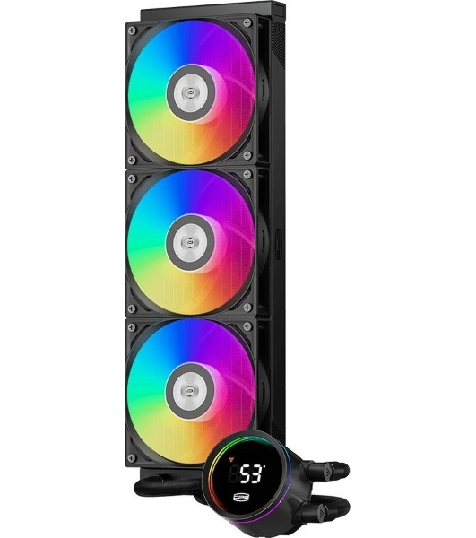 Система охлаждения PCCooler DA360 Pro ARGb Digital BK (300W, 360мм, LED temp., Black, ARGb/Fans: 3x120мм, 75.8CFM, 33.7dBA, 2200RPM/Pump height 57мм, 28dBA, 3000RPM, Rad thickness 27мм/S: 1851, 1700, 1200, 20XX, 115X, AM5, AM4)