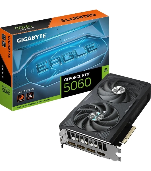 Видеокарта Gigabyte GV-N5060EAGLE OC-8GD 1.0, NVIDIA GeForce RTX 5060, 8 ГБ GDDR7, 128 бит, PCI-e 5.0, 1xHDMI, 3xDP
