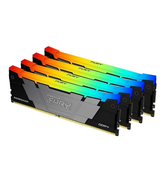 Оперативная память Kingston Fury Renegade, DDR4, 128Gb (4x32Gb), 3600MHz, CL18, DIMM, радиатор, RGB, черный/серебристый