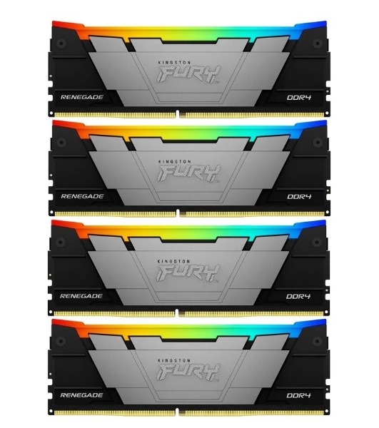 Оперативная память Kingston Fury Renegade, DDR4, 128Gb (4x32Gb), 3600MHz, CL18, DIMM, радиатор, RGB, черный/серебристый