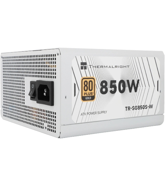 Блок питания Thermalright, 850W 80+ Gold (ATX, 3.1, PCIe 5.1, Non-modular, 1x24(20+4)pin, 1xCPU 8(4+4)pin, 2xPCIe*2 8(6+2)pin, 5xSATA3, 1x12+4pin (12VHPWR PCIe 5.1 12+4pin 600mm), 3xMOLEX4pin, Active, 120x120мм, 150x140x86mm, APFC, white)