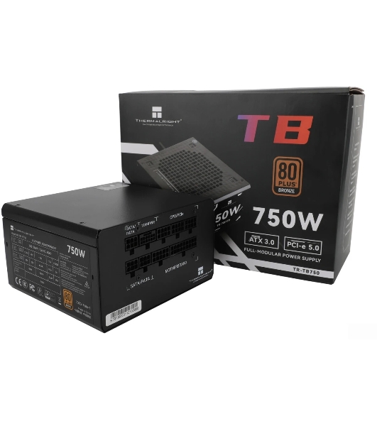 Блок питания Thermalright, 750W 80+ Bronze (ATX, 3.0, PCIe 5.0, Full modular, 1x24(20+4)pin, 2xCPU 8(4+4)pin, 4xPCIe*2 8(6+2)pin, 3xSATA3, 1x12+4pin (12VHPWR PCIe 5.0 12+4pin 600mm), 3xMOLEX4pin, Active, 120x120мм, 150x140x86mm, APFC, black)