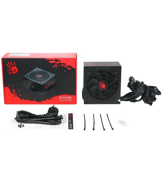 Блок питания Bloody BD-PS500W, 500Вт, 80 PLUS белый, 120мм,черный