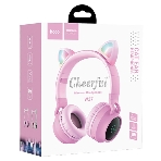 Беспроводные/проводные наушники Hoco W27 розовый, накладные, Bluetooth + проводной, 'кошачьи ушки', до 5 ч., фото2