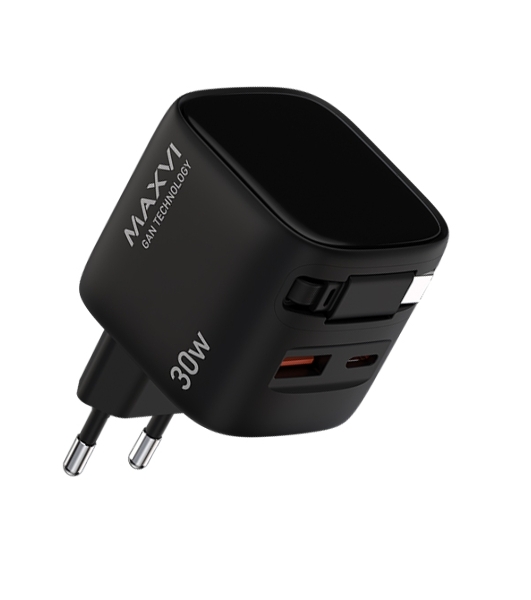 Сетевое зарядное устройство Maxvi SFC-330GN Type-C\USB 30W PD QC3.0 черный