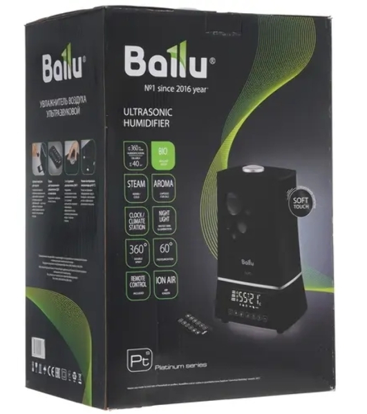 Увлажнитель воздуха Ballu UHB-1500 черный, 40 м², 7.5 л, ионизация, гигростат