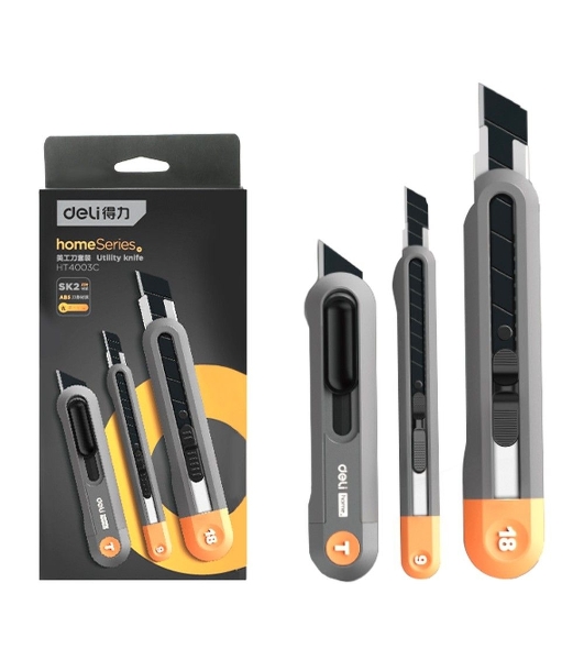 Набор технических ножей Home Series Gray Deli HT4003C (ножи 9мм+18мм+Т-образный), эксклюзивный дизайн, корпус из высококачественного софттач пластика